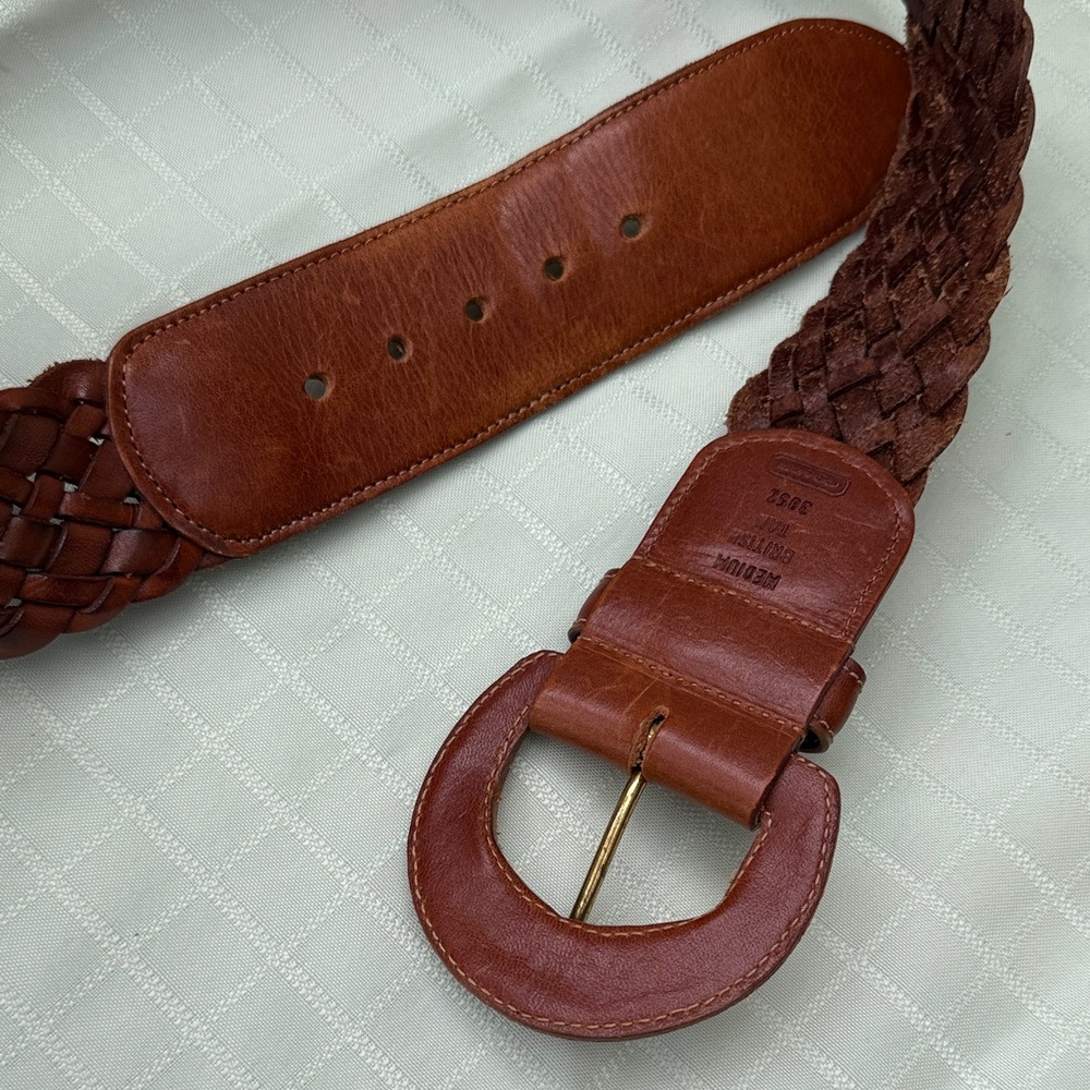 Vintage Coach British Tan Braided Wide Leather Belt - Picture 5 of 12
